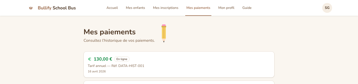 Page Mes paiements